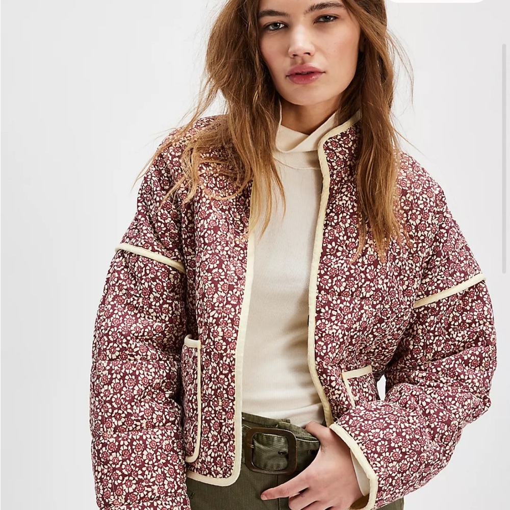 Free People Floral Jacket - Purple and Cream Chloe Quilted Jacket NWOT